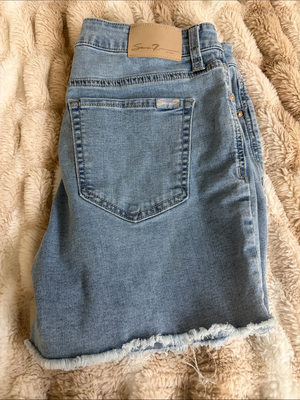 Seven7 Frayed Hem Light Blue Denim Shorts
